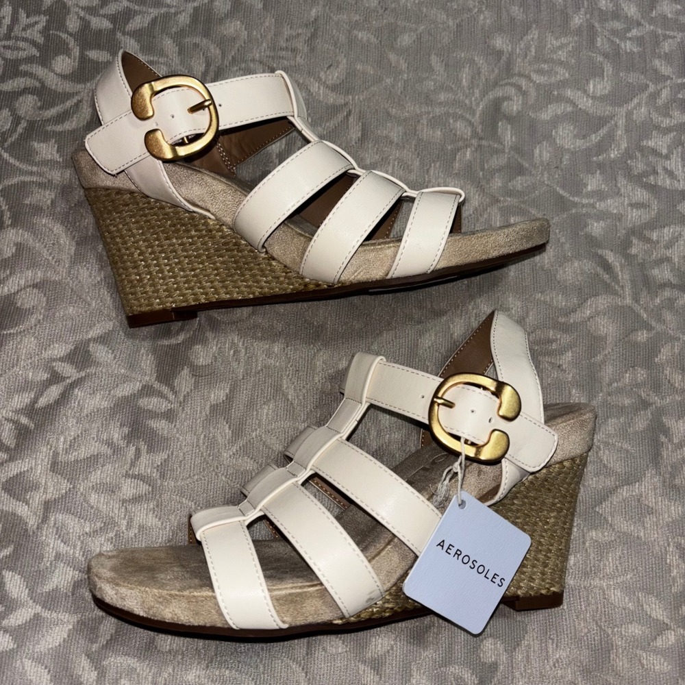 Aerosoles Paige Wedge Sandal Womens 9.5 Strappy Espadrille Buckle